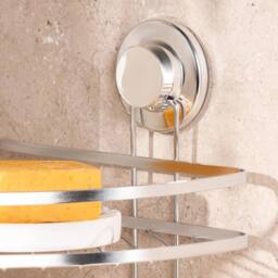 OHS 2 Tier Suction Shower Caddy Bathroom Corner Wall Shelf in Silver - thumbnail 2