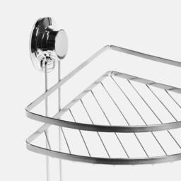 OHS 2 Tier Suction Shower Caddy Bathroom Corner Wall Shelf in Silver - thumbnail 4
