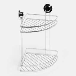 OHS 2 Tier Suction Shower Caddy Bathroom Corner Wall Shelf in Silver - thumbnail 3