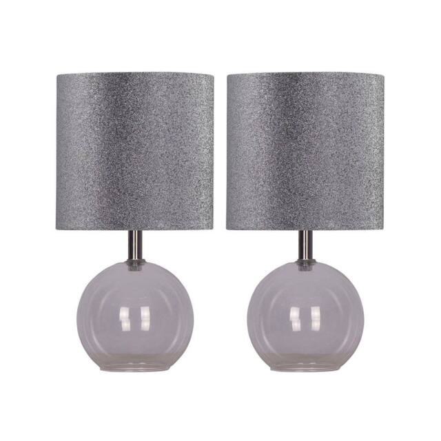 First Choice Lighting Set of 2 Buck - Clear Glass Globe Table Lamps with Glitter Shade - image 1
