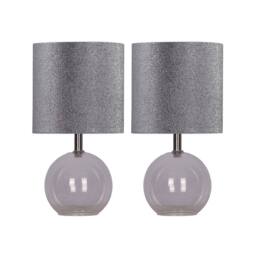 First Choice Lighting Set of 2 Buck - Clear Glass Globe Table Lamps with Glitter Shade - thumbnail 1