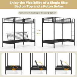 Gymax Single Over Futon Bunk Bed Convertible Couch & Bed With Ladder-Black in Black - thumbnail 8