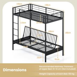 Gymax Single Over Futon Bunk Bed Convertible Couch & Bed With Ladder-Black in Black - thumbnail 2