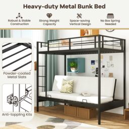 Gymax Single Over Futon Bunk Bed Convertible Couch & Bed With Ladder-Black in Black - thumbnail 7
