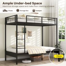 Gymax Single Over Futon Bunk Bed Convertible Couch & Bed With Ladder-Black in Black - thumbnail 4