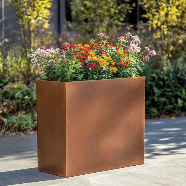 Woven Wood 80cm Long Zinc Galvanised Copper 60cm Tall Trough Planter - image 1
