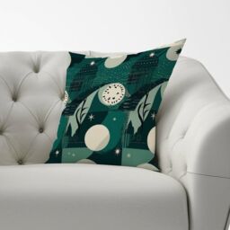Warren Reed - Designer Abstact Green Cream Moon & Stars Cushions - Size: 60 cm x 60 cm - thumbnail 2