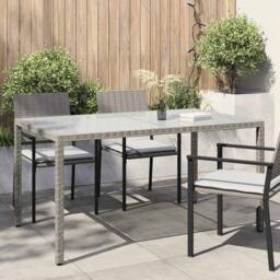 Berkfield Home Garden Table 150x90x75 cm Tempered Glass & Poly Rattan Grey - Size: 150 x 90 x 75 cm - thumbnail 2