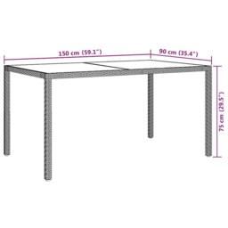 Berkfield Home Garden Table 150x90x75 cm Tempered Glass & Poly Rattan Grey - Size: 150 x 90 x 75 cm - thumbnail 7