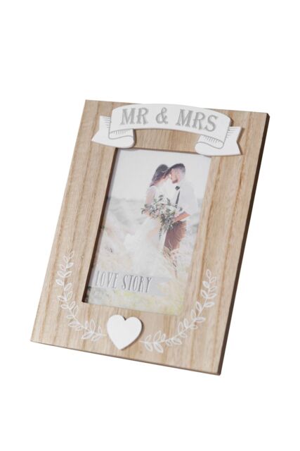 "Love story Photo Frame Mr & Mrs 4"" x 6"" in Light Beige" - image 1