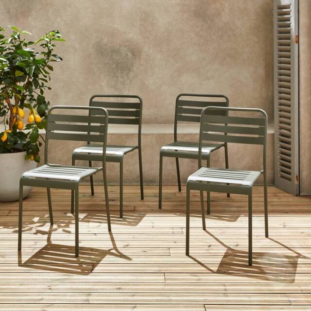 sweeek Set Of 4 Stackable Steel Garden Chairs in Khaki - image 1