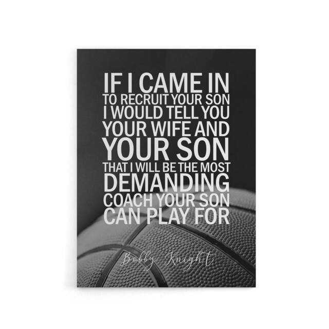 "Artery8 Basketball Coach Bobby Knight Sport Quote Canvas Wall Art Print in Grey - Size: W18"" x H24""" - image 1