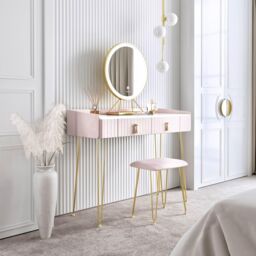CARME Home Tokyo Glow Ballerina Pink Velvet Dressing Table With Led Touch  Sensor Mirror by B&Q | uFurnish.com