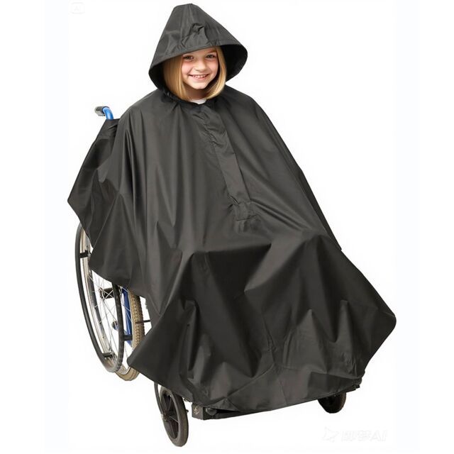 Gr8 Home Wheelchair Waterproof Poncho Rain Cover With Hood in Black - image 1