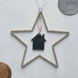 Nicola Spring Slate Christmas Tree Decorations 7 x 7.5cm House Pack of 6 in Grey - Size: 7 x 7.5 cm - thumbnail 4