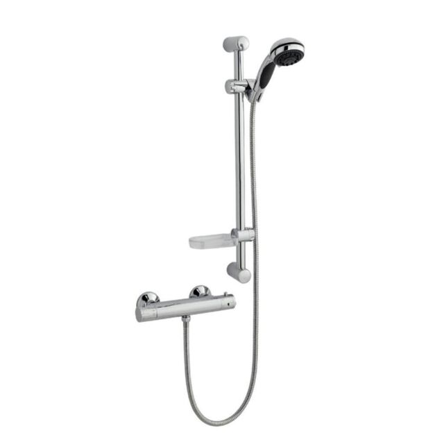 Clifton Chrome Bar Mixer Shower with Wall Hung Slide Rail Kit in Silver
