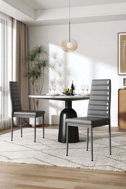 Living and Home Set of 2 Modern Faux Leather Armless High Back Dining Chairs in Grey - image 1