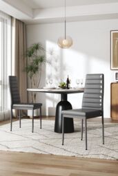 Living and Home Set of 2 Modern Faux Leather Armless High Back Dining Chairs in Grey - thumbnail 1