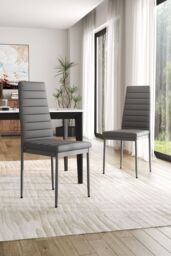 Living and Home Set of 2 Modern Faux Leather Armless High Back Dining Chairs in Grey - thumbnail 3