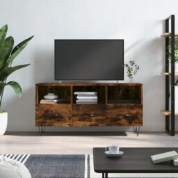 Berkfield Home TV Cabinet Smoked Oak 102x36x50 cm Engineered Wood in Brown - Size: 102 x 36 x 50 cm - thumbnail 1