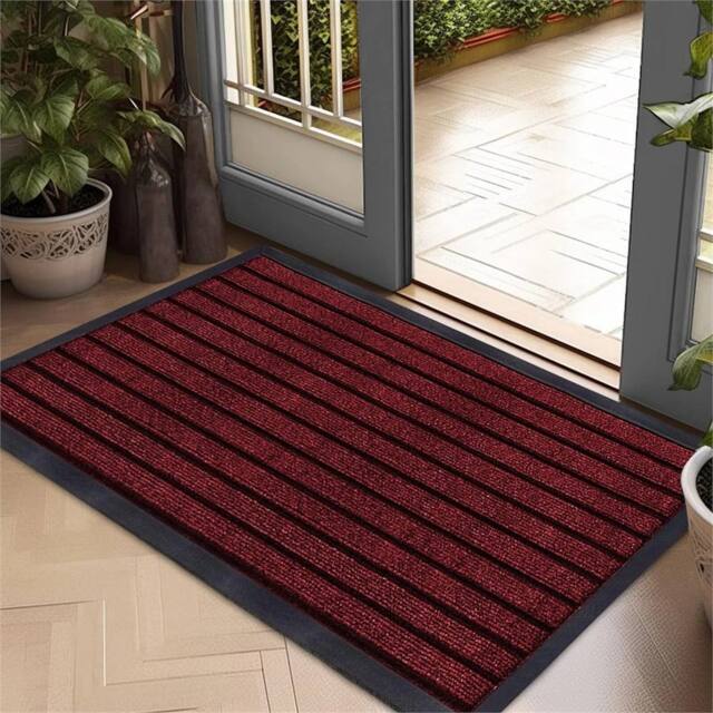 PAWNORA Burgundy 50 x 80 cm Anti Slip Door Mat in Dark Red - Size: 50 cm x 80 cm - image 1