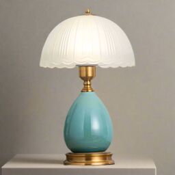 CGC Lighting Tiffany Large Blue Ceramic Table Lamp With Frosted Glass Shade in Turquoise - thumbnail 1