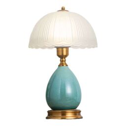 CGC Lighting Tiffany Large Blue Ceramic Table Lamp With Frosted Glass Shade in Turquoise - thumbnail 3