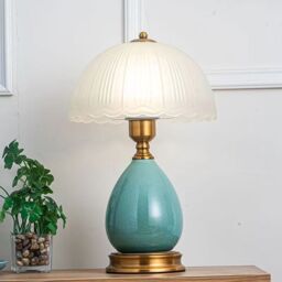 CGC Lighting Tiffany Large Blue Ceramic Table Lamp With Frosted Glass Shade in Turquoise - thumbnail 2