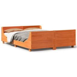 Berkfield Home Bed Frame without Mattress Wax Brown 150x200 cm King Size Solid Wood Pine - thumbnail 2