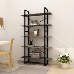 Berkfield Home 5-Tier Book Cabinet Grey 100x30x175 cm Pinewood - Size: 100 x 30 x 175 cm - thumbnail 2