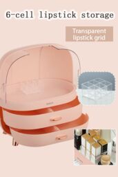Living and Home Makeup Cosmetic Organizer Storage Box With 2 Drawers For Home Bedroom Bathroom Dressing Vanity in Pink - thumbnail 3