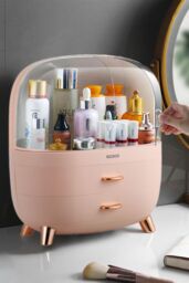 Living and Home Makeup Cosmetic Organizer Storage Box With 2 Drawers For Home Bedroom Bathroom Dressing Vanity in Pink - thumbnail 2