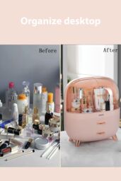 Living and Home Makeup Cosmetic Organizer Storage Box With 2 Drawers For Home Bedroom Bathroom Dressing Vanity in Pink - thumbnail 5