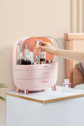 Living and Home Makeup Cosmetic Organizer Storage Box With 2 Drawers For Home Bedroom Bathroom Dressing Vanity in Pink - thumbnail 1