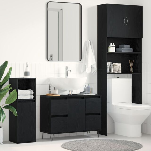 Berkfield Home Bathroom Sink Cabinet Black Oak 80x33x60 cm Engineered Wood - Size: 80 x 33 x 60 cm - image 1