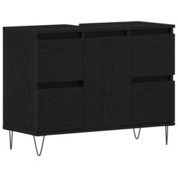 Berkfield Home Bathroom Sink Cabinet Black Oak 80x33x60 cm Engineered Wood - Size: 80 x 33 x 60 cm - thumbnail 2