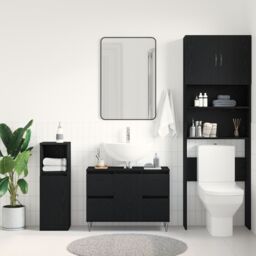 Berkfield Home Bathroom Sink Cabinet Black Oak 80x33x60 cm Engineered Wood - Size: 80 x 33 x 60 cm - thumbnail 4