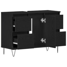 Berkfield Home Bathroom Sink Cabinet Black Oak 80x33x60 cm Engineered Wood - Size: 80 x 33 x 60 cm - thumbnail 5