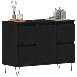 Berkfield Home Bathroom Sink Cabinet Black Oak 80x33x60 cm Engineered Wood - Size: 80 x 33 x 60 cm - thumbnail 3