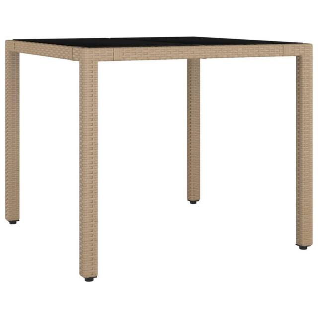 Berkfield Home Garden Table with Glass Top Beige Poly Rattan&Tempered Glass - image 1