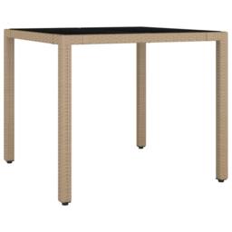 Berkfield Home Garden Table with Glass Top Beige Poly Rattan&Tempered Glass
