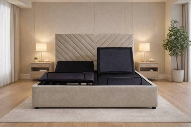 PARADISE BEDS LTD Siera Egromatic Adjustable Bed with Mattress & Headboard in Beige - Size: King - image 1