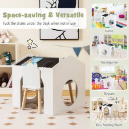 Costway Table & Chair Set Children Wooden Children Activity Desk W/ Chalkboards in White - thumbnail 6