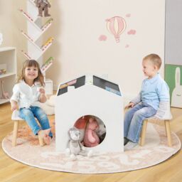 Costway Table & Chair Set Children Wooden Children Activity Desk W/ Chalkboards in White - thumbnail 4
