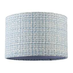 Happy Homewares Modern drum Lamp Shade Upholstered in Soft Woven Boucle Style Fabric in Baby Blue - Size: 12 inches