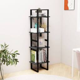Berkfield Home 4-Tier Book Cabinet Grey 40x30x140 cm Solid Pine Wood - Size: 40 x 30 x 140 cm - thumbnail 3