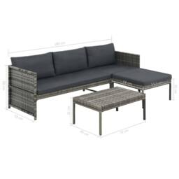 Berkfield Home Durable 3 Piece Garden Lounge Set with Cushions Poly Rattan Grey - thumbnail 7