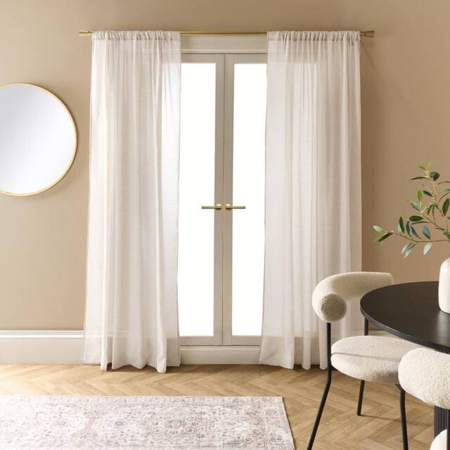 OHS Linen Look Voile Curtains 2 Panels Net Rod Slot Top Pair in Ivory - Size: 140 cm width x 220 cm drop - image 1