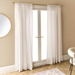 OHS Linen Look Voile Curtains 2 Panels Net Rod Slot Top Pair in Ivory - Size: 140 cm width x 220 cm drop - thumbnail 2