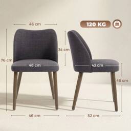 HOMCOM Dining Chairs Set of 2, Kitchen Chairs with Padded Seat, Curved Back in Dark Grey - Size: 120 - thumbnail 3